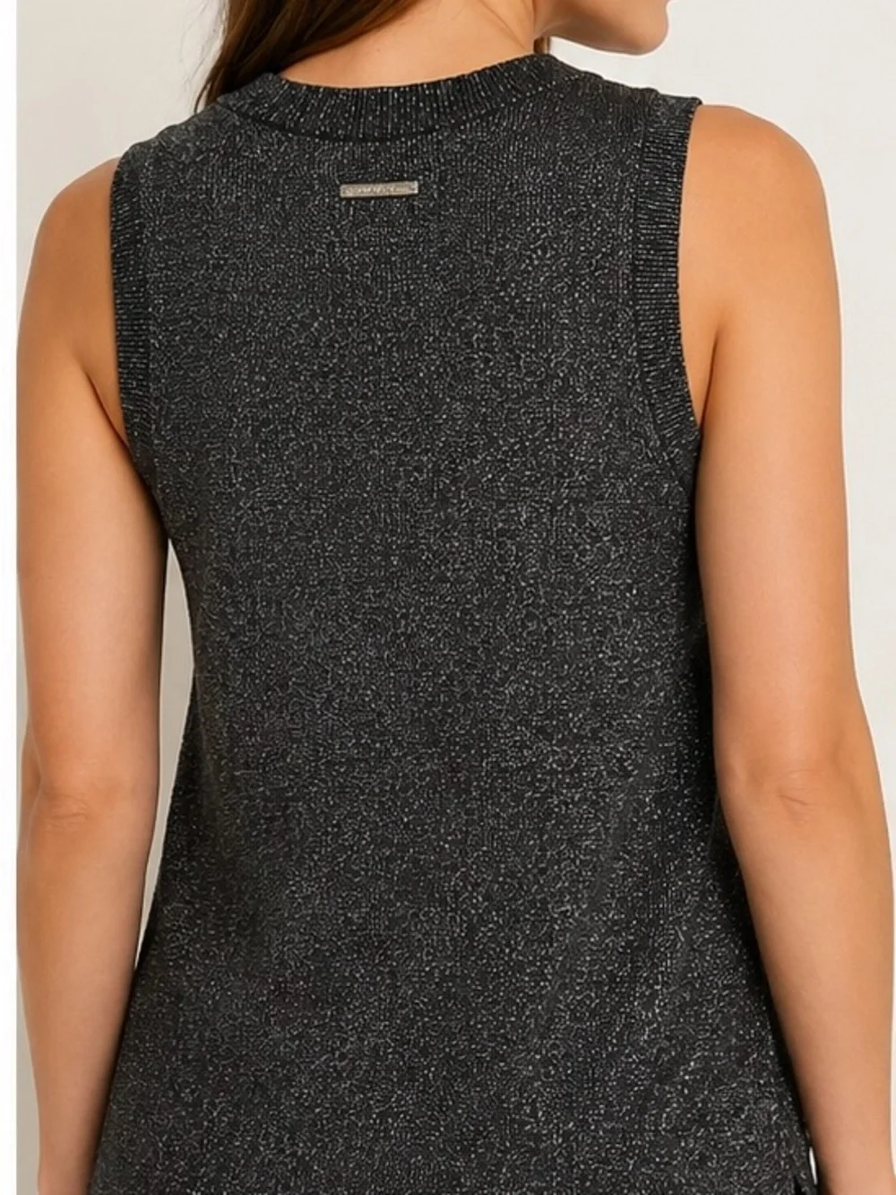Michael Kors Metallic Knit Sleeveless Sweater Tank XS Black Shimmer